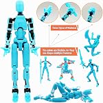 Titan 13 Action Figures (Grow in The Dark Blue) T13 3D Action Figure Set Already Assembled Dummy Robot Nova 13 Printed Multi-Jointed Movable Toy for Gift Collectors (Blue Black + Dog)