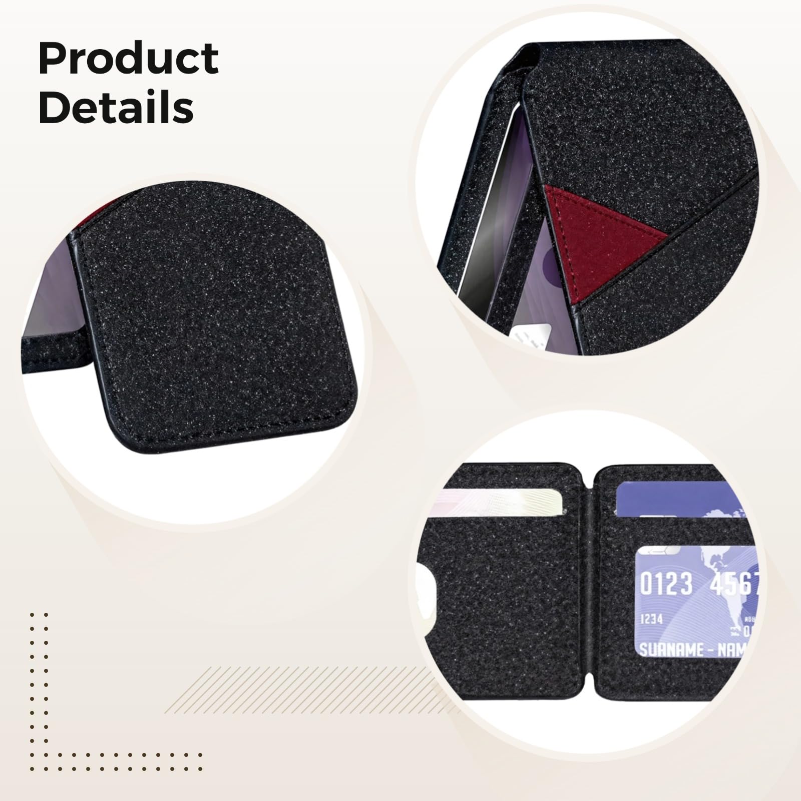 Magnetischer Kartenhalter fürs Handy, kompatibel mit MagSafe Wallet für iPhone 14 15 16, multifunktionaler Verstellbarer Ständer, PU Leder, Schwarz