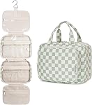 Narwey Hanging Toiletry Bag for Women Travel Makeup Bag Organizer Toiletries Bag for Travel Size Essentials Accessories Cosmetics (Mint Green Checkerboard (Medium))