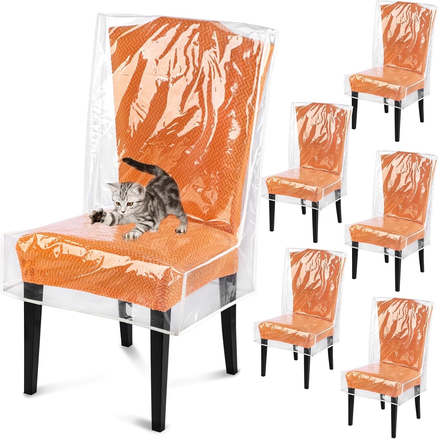 Dining Chair Covers, Waterproof Chair Covers - 6 Pack Clear Plastic Seat Chair Protector for Kitchen Keep Your Chair Away from Water Dust Stain and Pet Claws W/21 x D/18 Fits 16-23" (6)