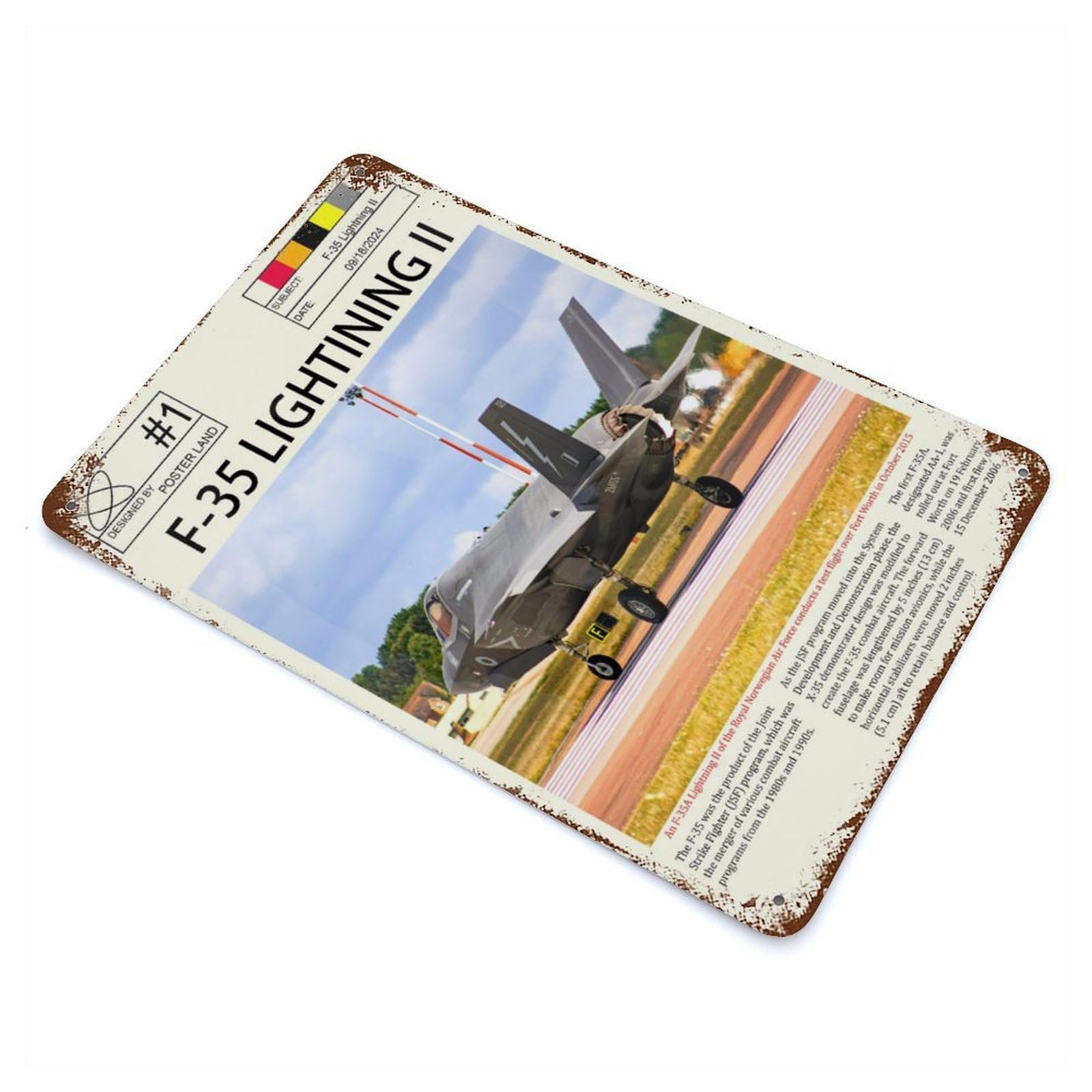 Decorative Tin Sign F35 Lightning II Aircraft 11.8"x7.9", Novelty Wall Decor for Shed, Workshop And Garage Wall Decor