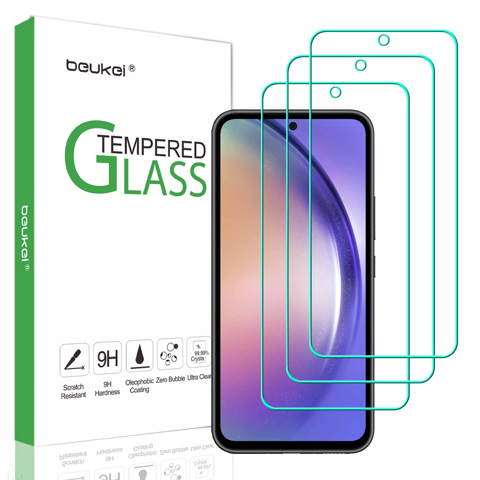 beukei (3 Pack) Compatible for Samsung Galaxy A54 5G / Samsung Galaxy A54 Screen Protector Tempered Glass, Touch Sensitive,Case Friendly, 9H Hardness