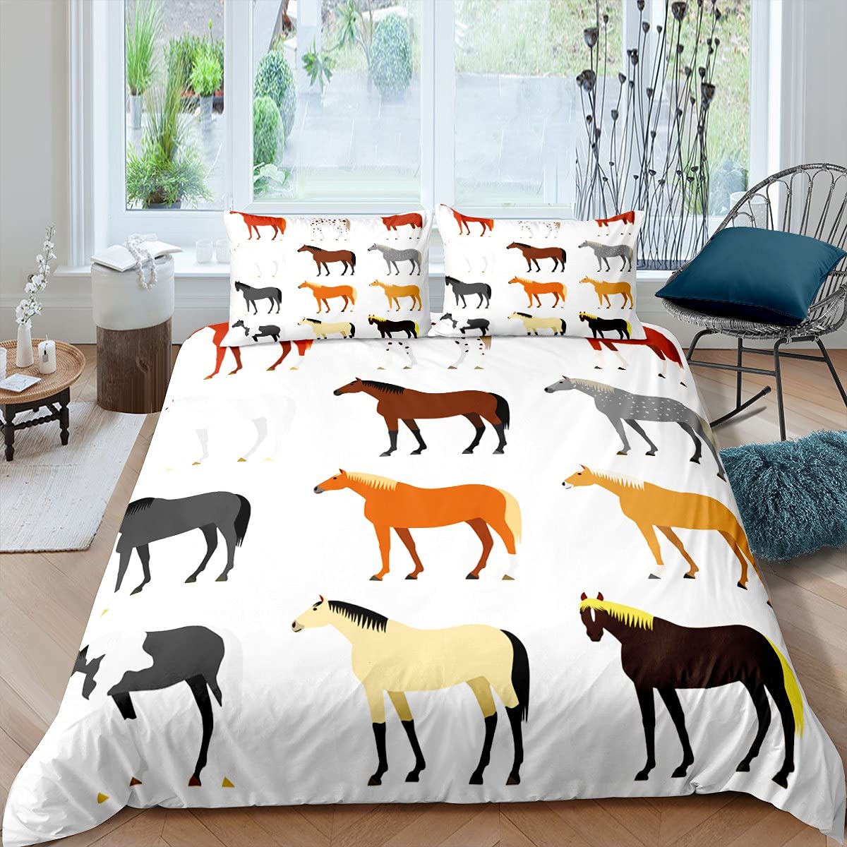 Horse Bedding Set Horse Steed Breed Duvet Cover Set for Kids Boys Girls Galloping Horse Comforter Cover 3D Wild Animal Bedding & Linen 3Pcs King Size,Zipper