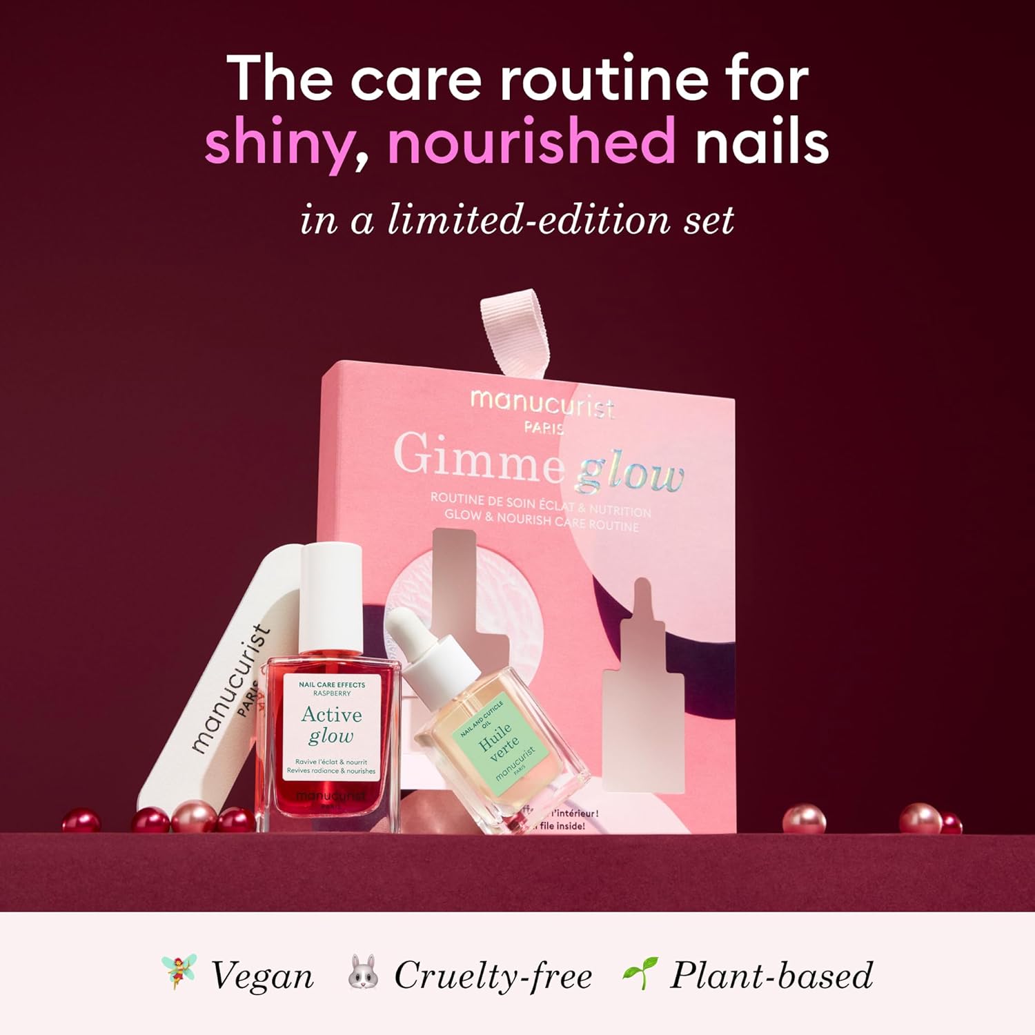 Manucurist Active Glow Raspberry Gift Set and Green Oil – Includes: 1 Care & Makeup Nail Polish, 1 Cuticle Nail Oil, 1 Complimentary Mini Nail File – Nails Care - Image 2