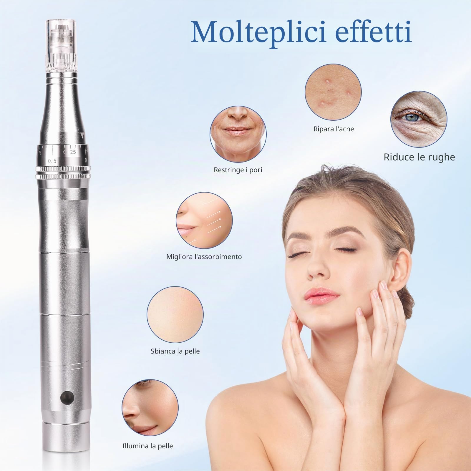 CARER SPARK Derma Penna Elettrico, Microneedling Pen con 12 Aghi e 5 Velocità 0.25mm-2.0mm per Riduzione delle Rughe, Linee Sottili, Cicatrici da Acne, Miglioramento e Cura della Pelle