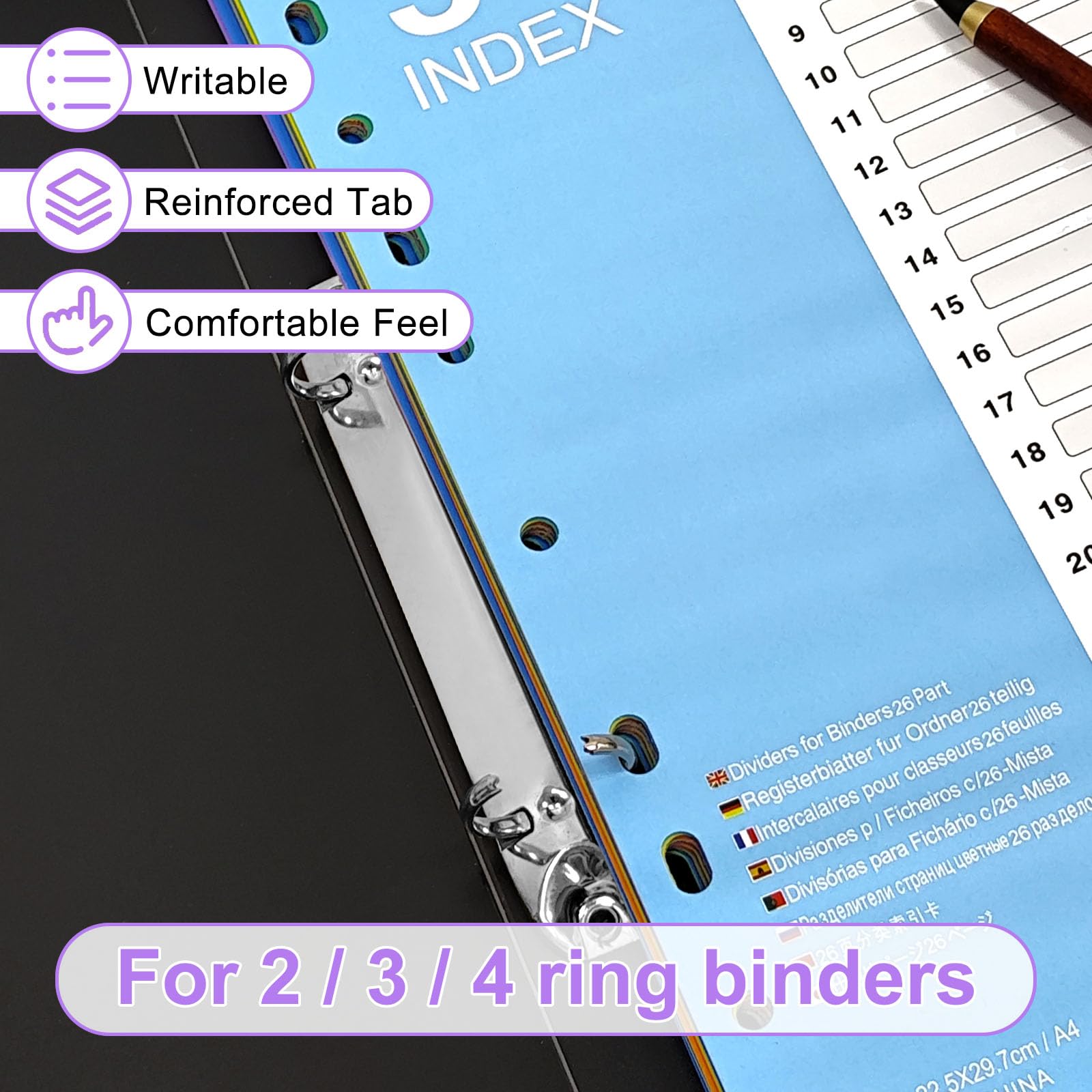 LELADY Divisores de Archivos A4, (6 Unidade) Separadores de Archivos, Separadores de 31 Partes, Número 1-31, Divisores con 11 Agujeros, Divisores de Sujeto A4, File Dividers