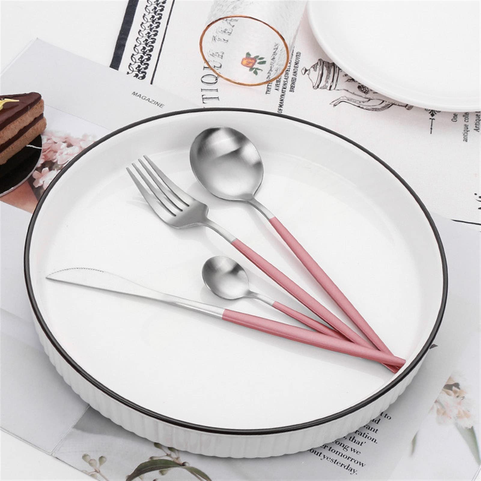 Edelstahlbesteck Set Geschirr Forks Löffel Messer Geschirr Set Matte Küche Abendessen Set (Color : YF3 white silver)