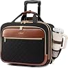 LOVEVOOK Rolling Laptop Bag for Women 17.3 Inch Laptop Briefcase with Rolling Soft Side Under Seat Carry-on Personal Item Suitcase for Work Travel Business, black-brown