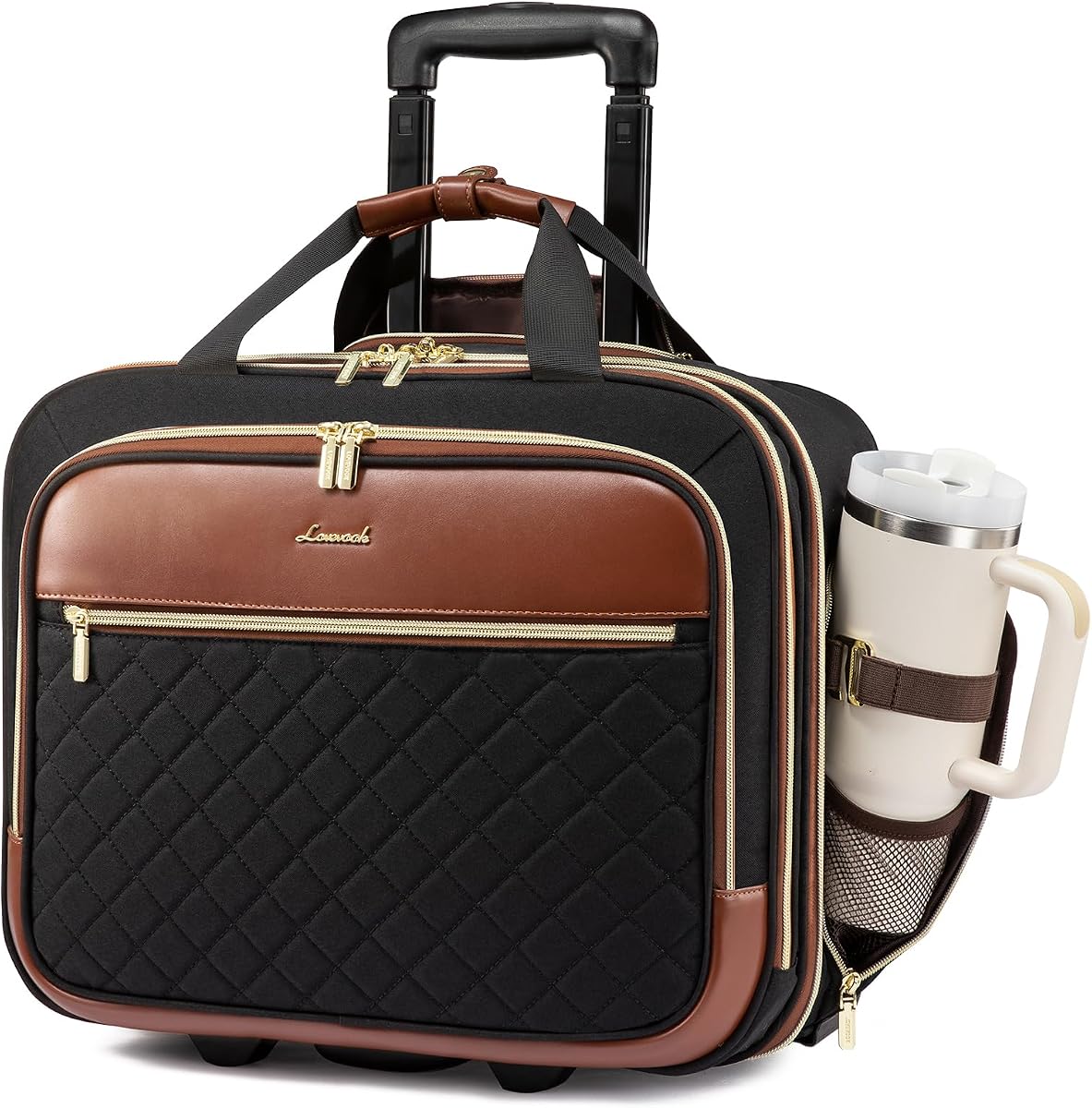 Bolso con ruedas para computadora portátil para mujer, bolso de mano debajo del asiento con ruedas | Se adapta a una computadora portátil de 17,3 pulgadas, capacidad de 30 litros, ruedas silenciosas, maletín con ruedas, equipaje de mano, artículo personal para viajes de trabajo