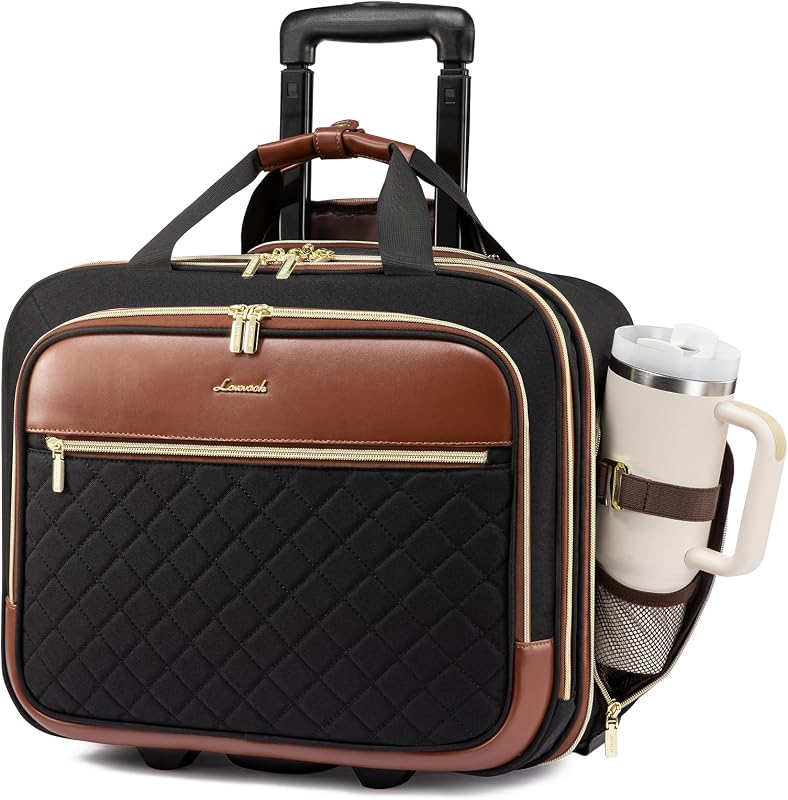 Bolso con ruedas para computadora portátil para mujer, bolso debajo del asiento con ruedas | Se adapta a una computadora portátil de 17,3 pulgadas, capacidad de 30 litros, ruedas silenciosas, maletín con ruedas, equipaje de mano, artículo personal para viajes de trabajo