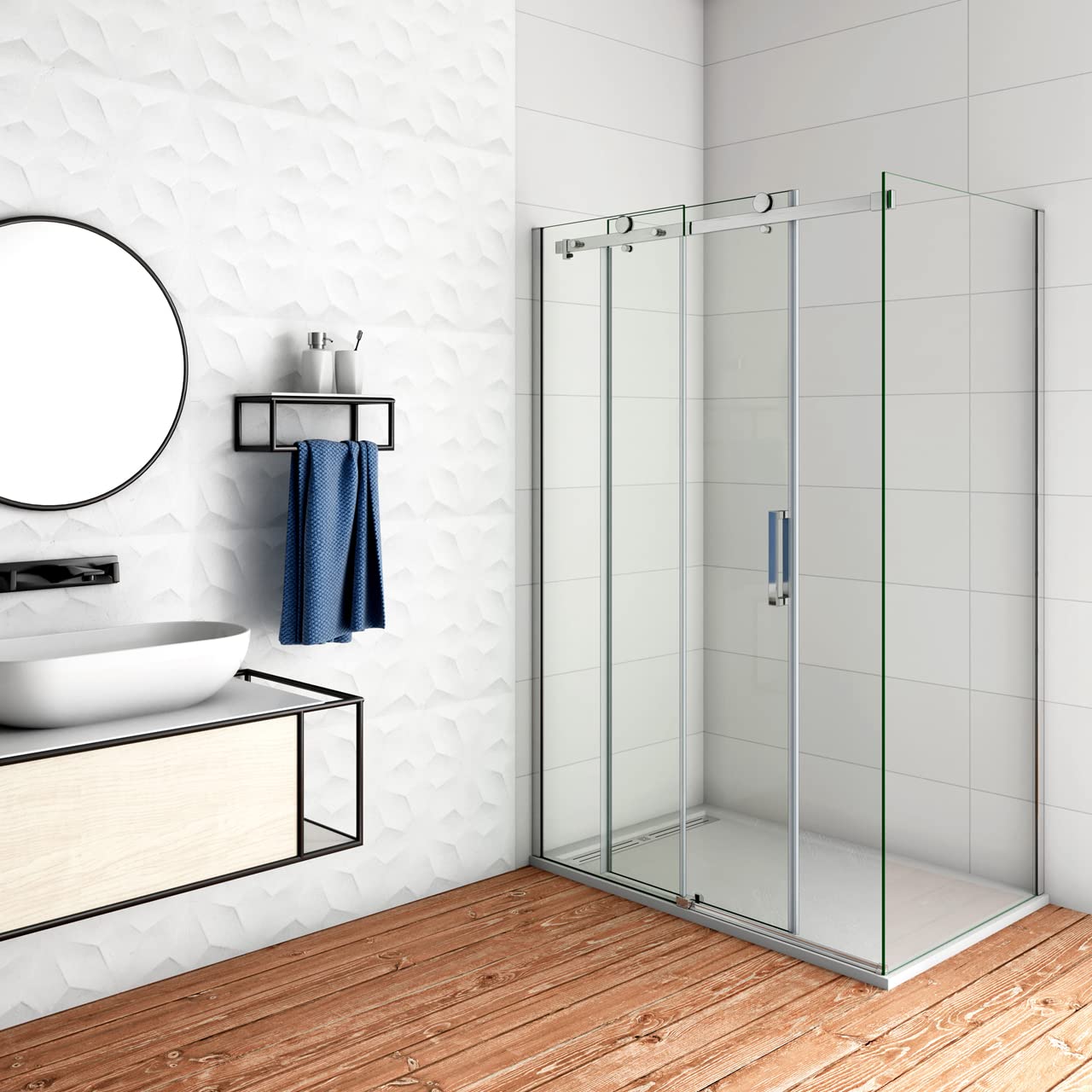 120x70x195 cm Box Doccia Angolare Porta Scorrevole con Parete Laterale Vetro 8 mm Temperato Anticalcare Trasparente Telaio Cromato Lucido