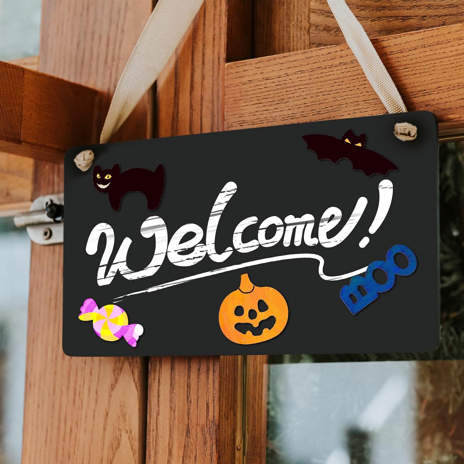 Operitacx 72Pcs Unfinished Halloween Wood Cutouts, Decorative Wood Chip with Box for Painting Door Hanging Adornment