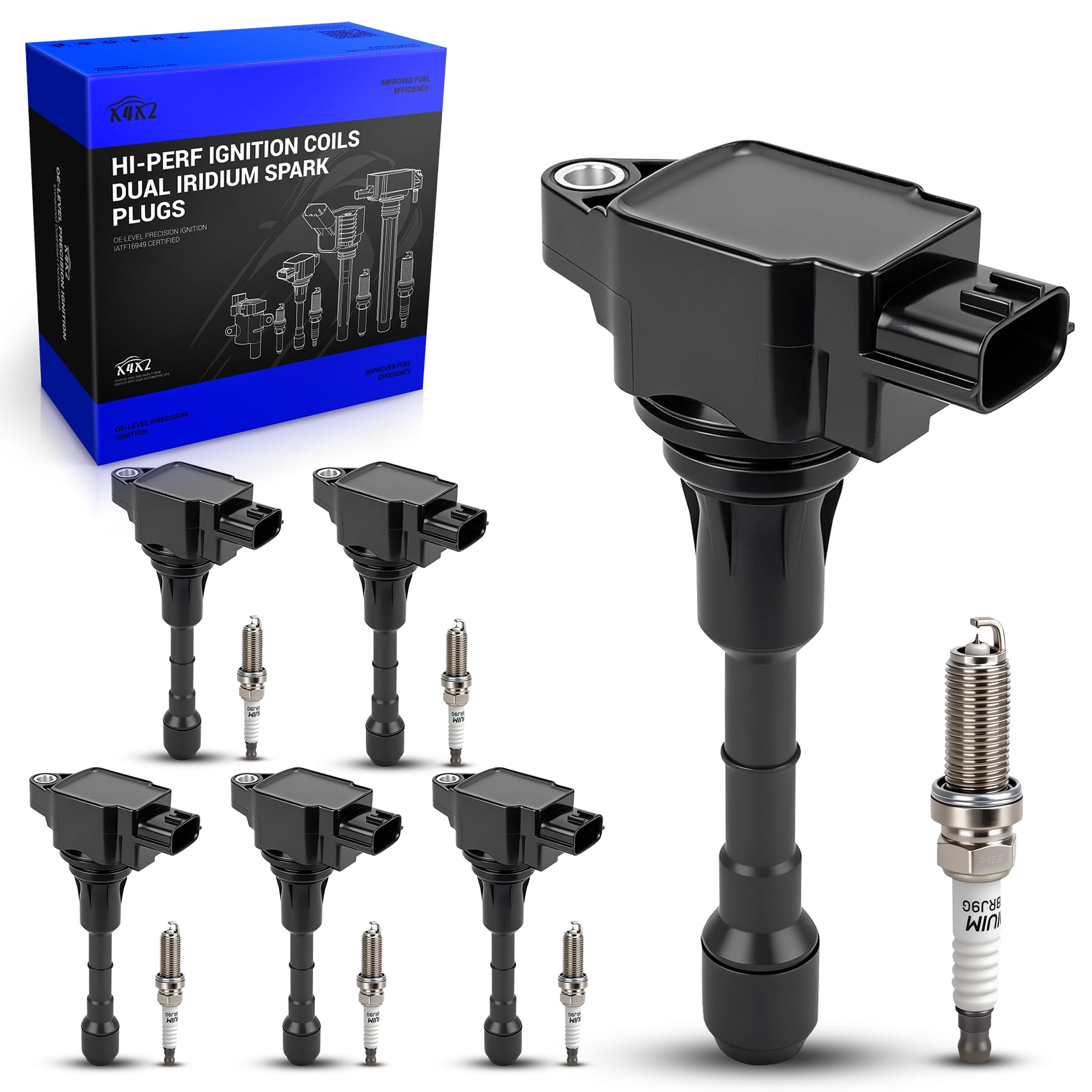 UF617 Ignition Coil &amp; 90174 Double Iridium Spark Plugs for 2008-19 Infiniti