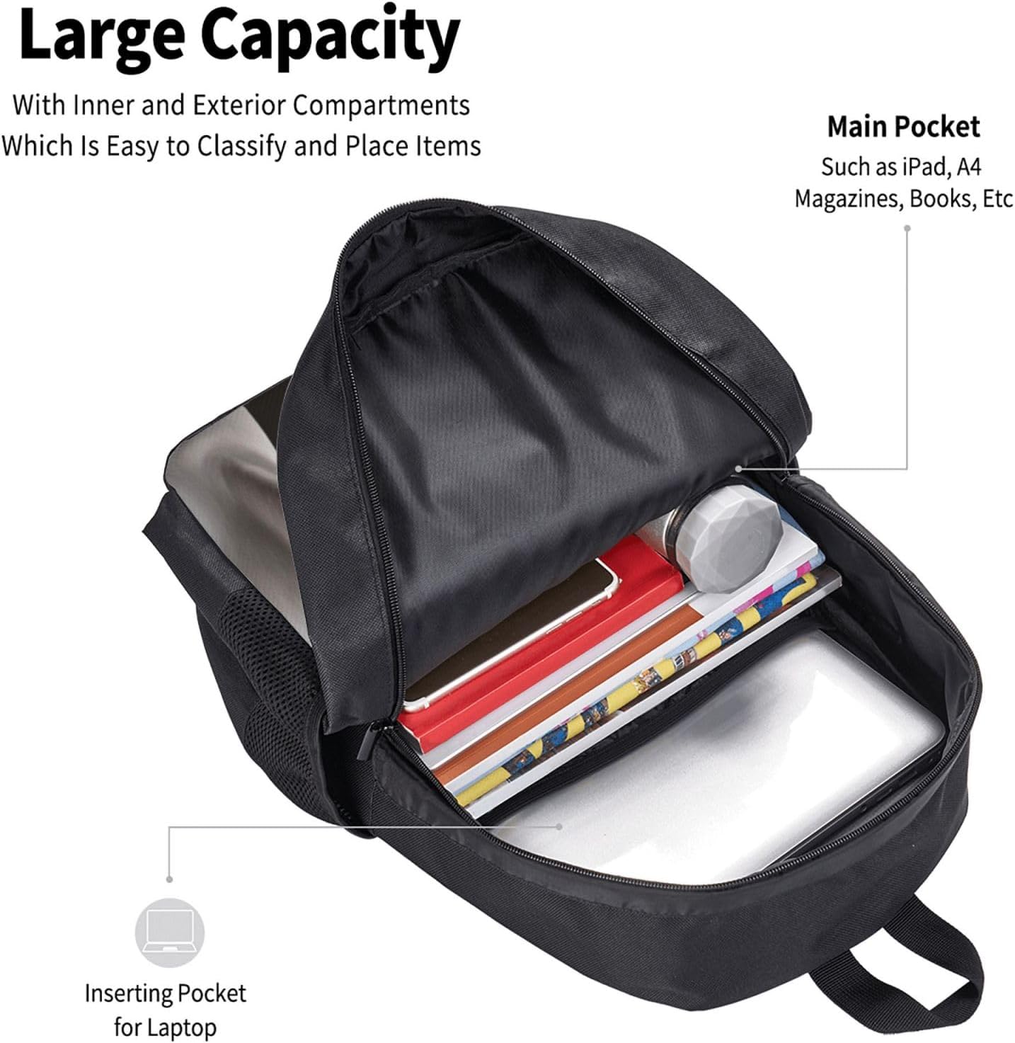 White Horse Backpack, Simple and Aesthetic Bookbag for Women & Men, Lightweight Adjustable Black Backpack for Travel Outdoor Sports, Large Capacity Laptop Bag for Business Office - Image 5