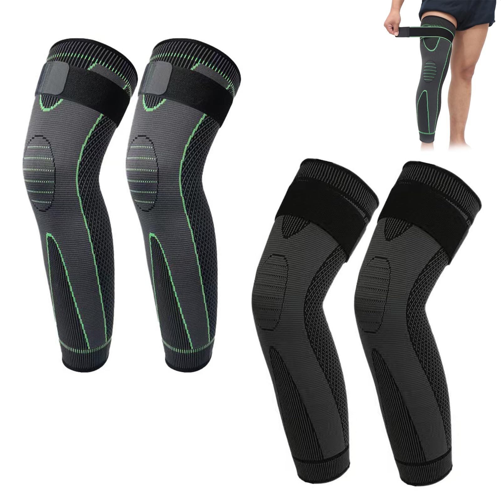 Genouillère Sport, Attelle Genou Hommes Genouillère Longue Compression Sport Homme Protection Respirante Antidérapante L Taille Vert 1 Paire