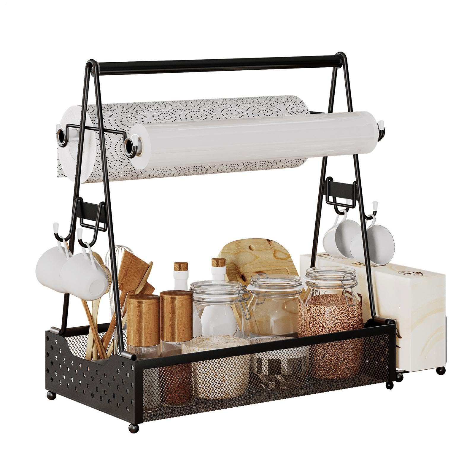 Grill Utensile Caddy - Organizzatore di attrezzi per barbecue all'aperto | con manico, carrello in metallo | Portautensili portatile per barbecue e picnic, organizzatore di condimenti,
