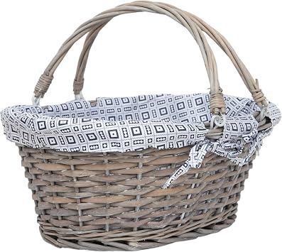 Wicker Woven Garden Harvest Gift Basket With Liner & Dual Handles