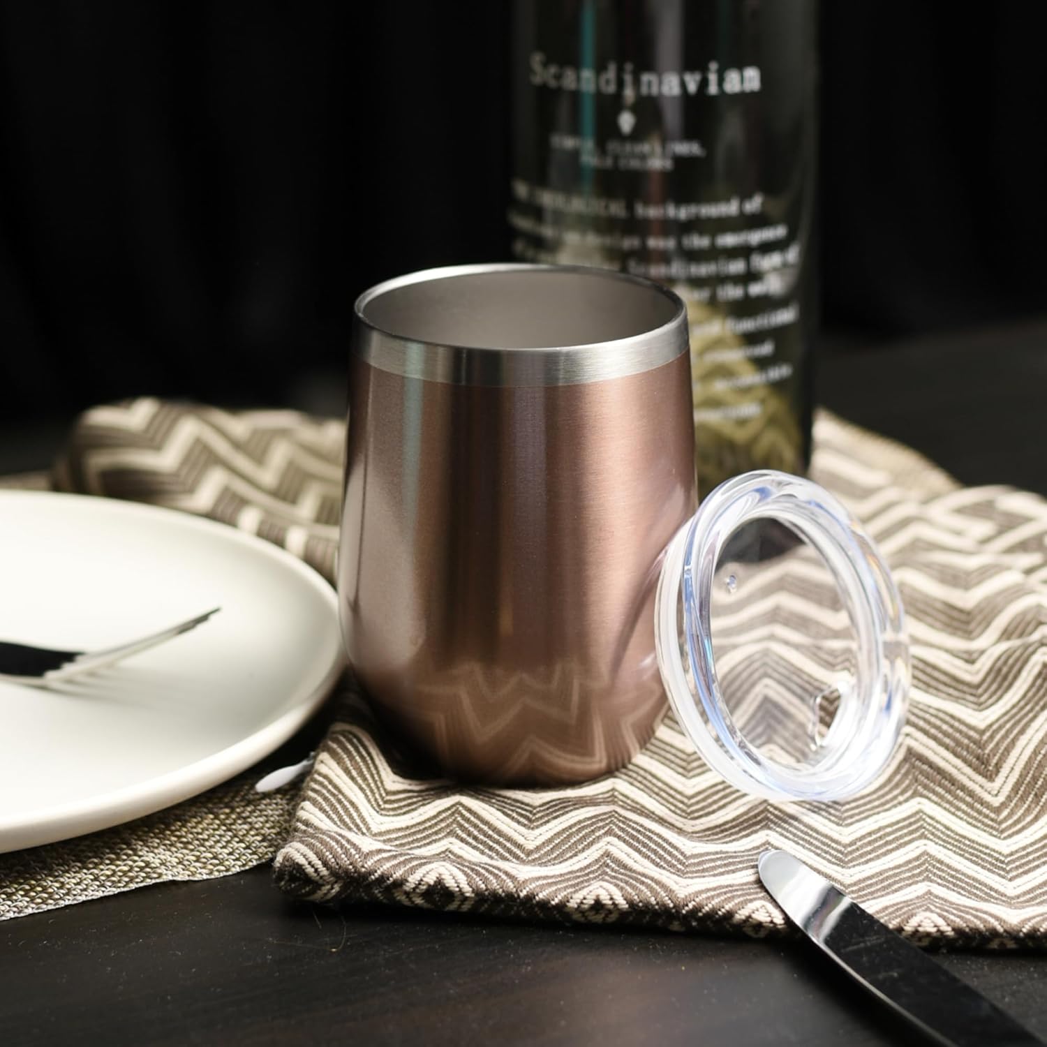 DOMICARE Stainless Steel Wine Tumbler Bulk with Lid, Personalized Rose Gold Insulated Tumblers Set, 12oz Travel Coffee Cups Pack of 8