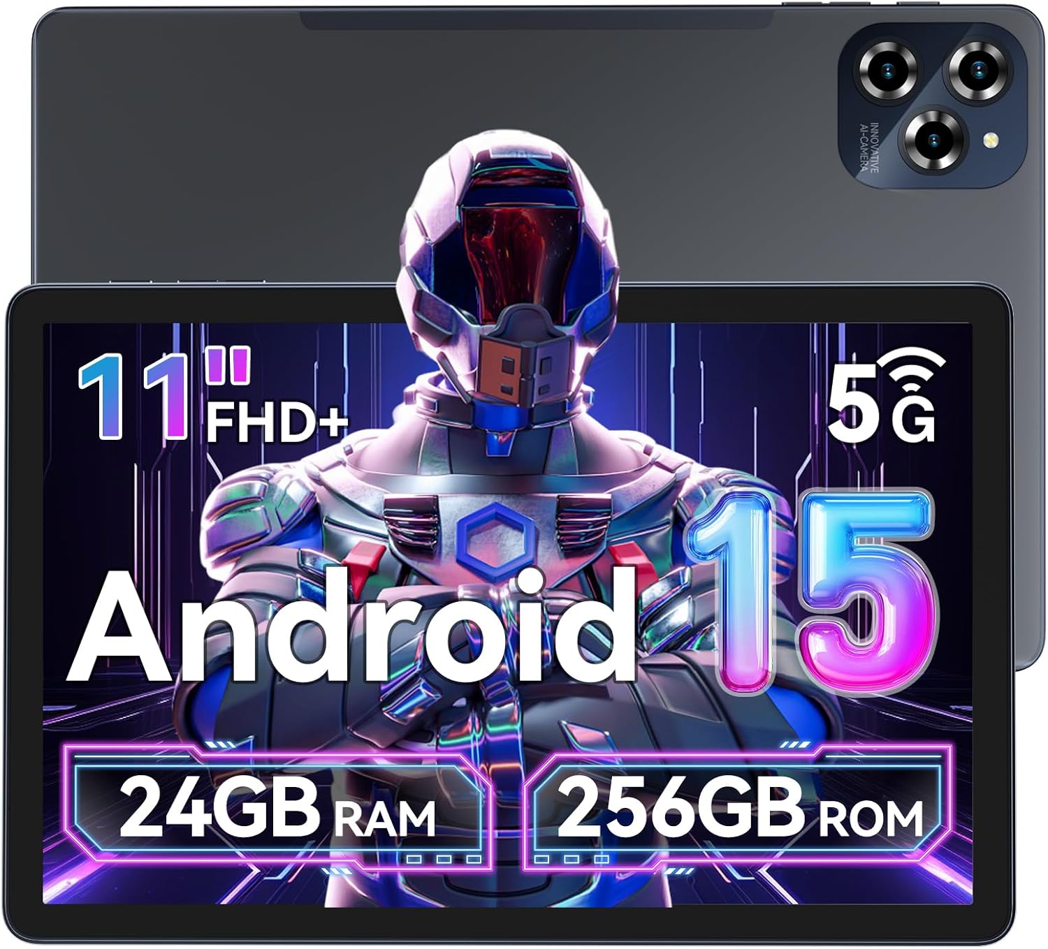 Android 15 Tablet with 11 Inch FHD Display, 24GB RAM 256GB ROM /2TB TF, T615 Octa-Core AI Tablets, 8000mAh/18W Fast Charge, 5G WiFi & 13MP Camera, TÜV Certified Netflix HD for Streaming/Gaming