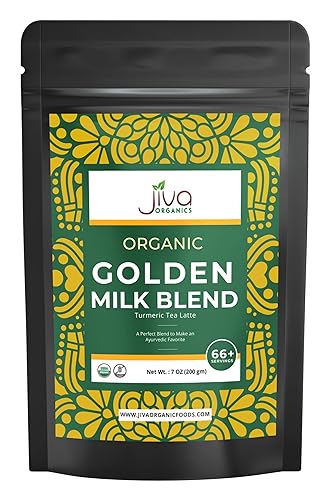 Jiva Organics Té de cúrcuma Latte  Leche dorada en polvo bolsa de 7 onzas  Ashwagandha, cardamomo, jengibre, pimienta negra y más