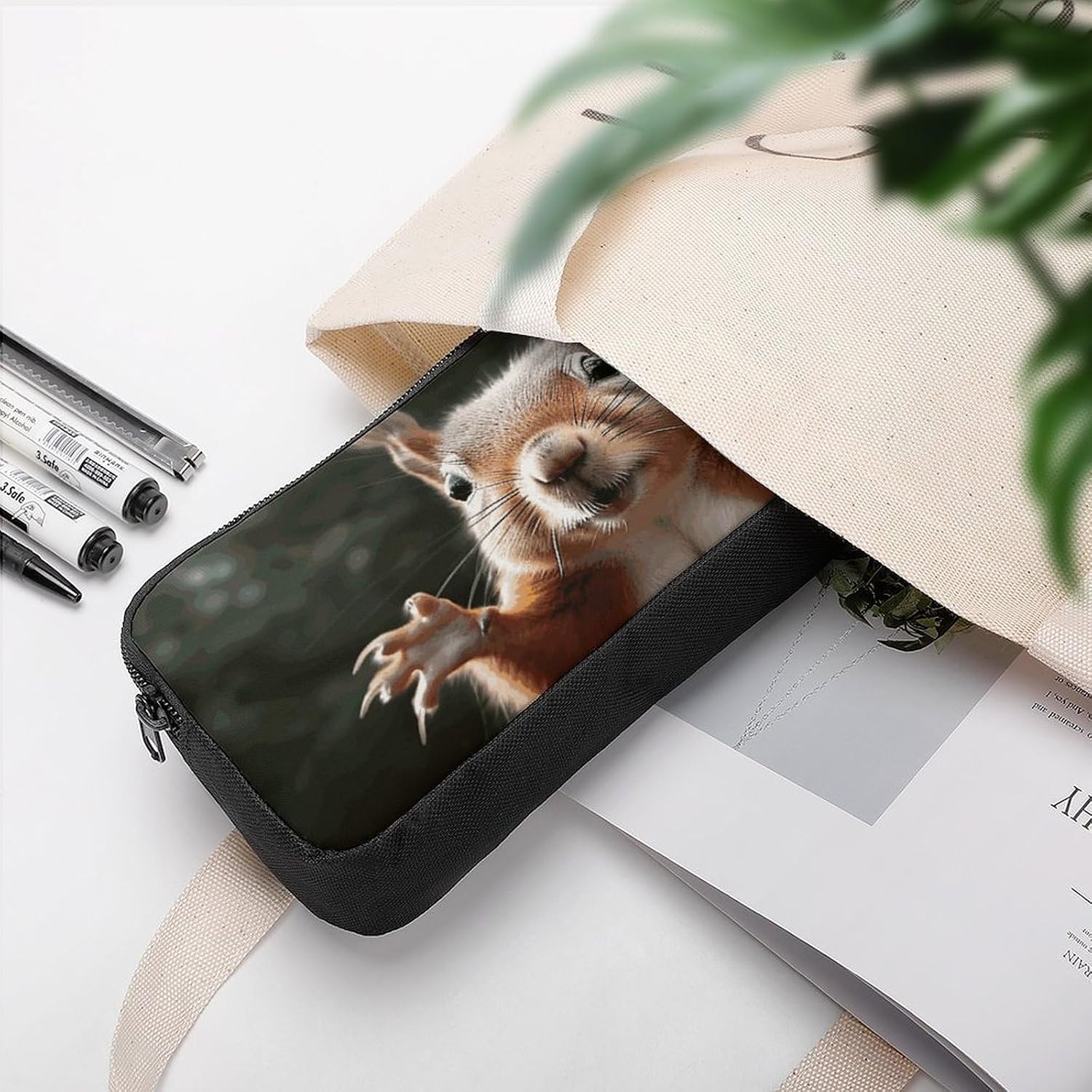 Squirrel Funny Animal Large Pencil Case, Makeup Storage Organizer image 5