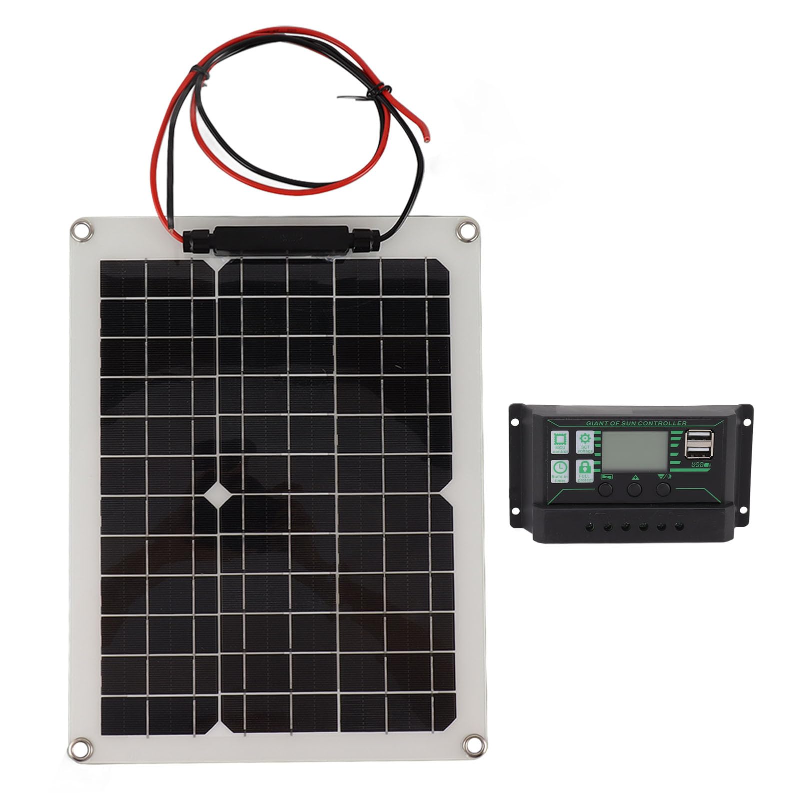Buachois Kit Solaire 300W, Panneau Solaire avec Contrôleur de Charge Haute Efficacité 2 Sorties USB pour Camping Plein Air Caravane Bateau