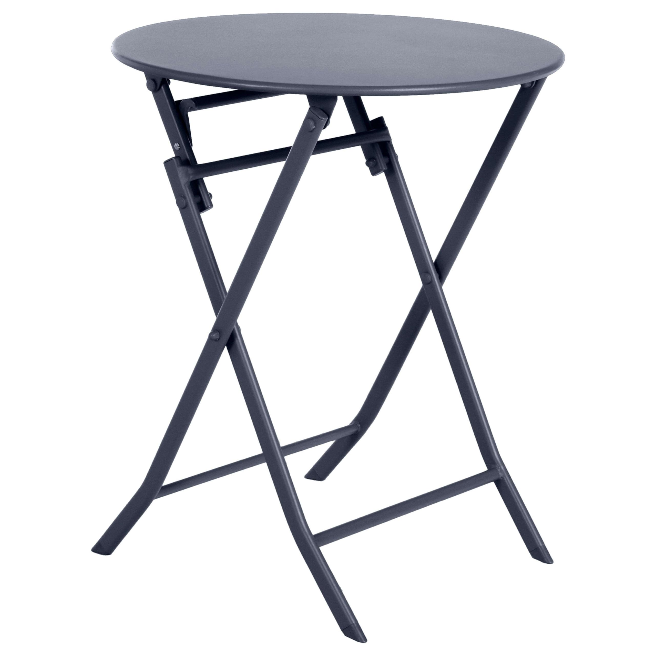 Mesa Exterior Redonda Plegable Greensboro Jardín Terraza Color Gris Antracita 60x71 cm