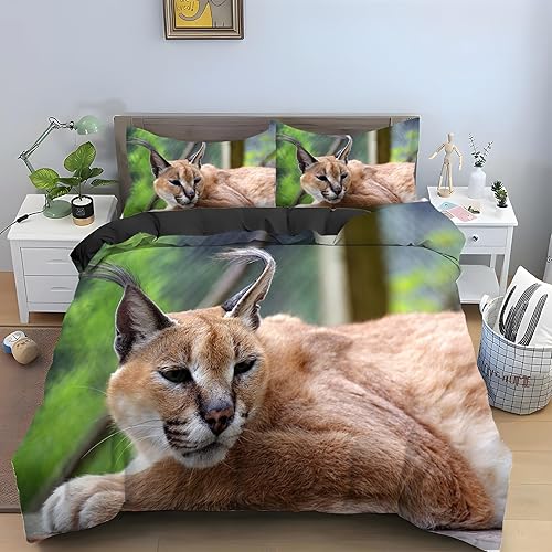 Dark Green Big Floppa Twin Duvet Cover Animal Print Twin Bedding Sets Soft Lightweight Microfiber Comforter Cover and 2 Pillow Shams 20"X26", Bed