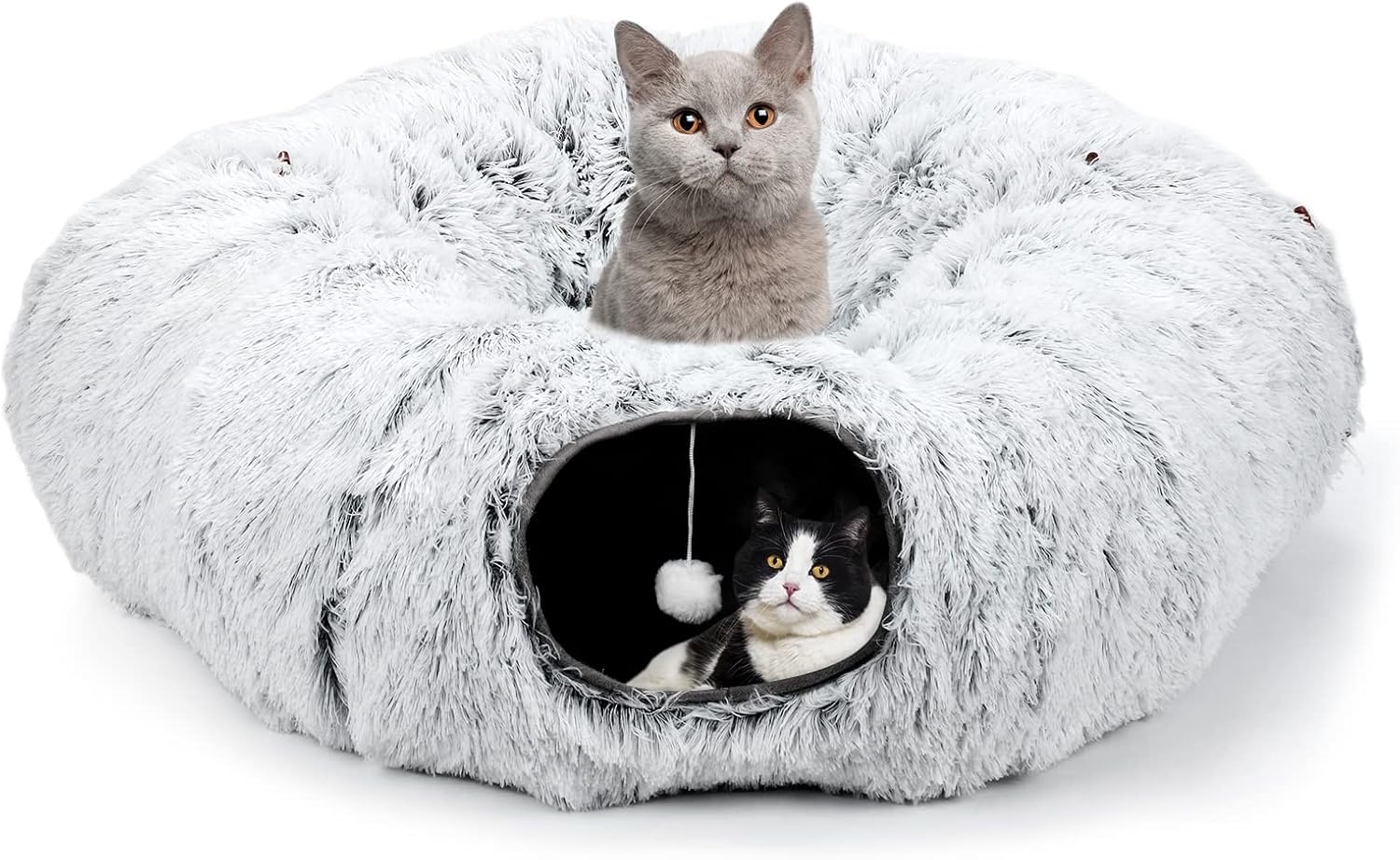HAITRAL Plush 2-in-1 Cat Tunnel Bed,Cat Toys Cat Tube for Indoor Cats,Collapsible Washable Donut Cat Bed Cat Play Tunnel with Mat & Play Ball, Cat Cave Interactive Toys for Dog Bunny Cat Pet Supplies