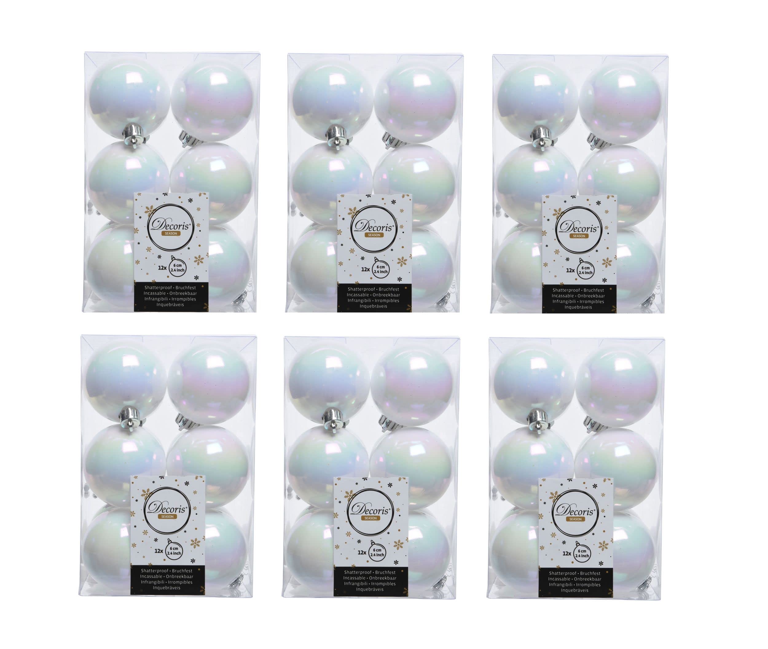 Shop4allsorts White Iris 72 White Iridescent Christmas Baubles Shatterproof Luxury Tree Decor 6Cm Iris