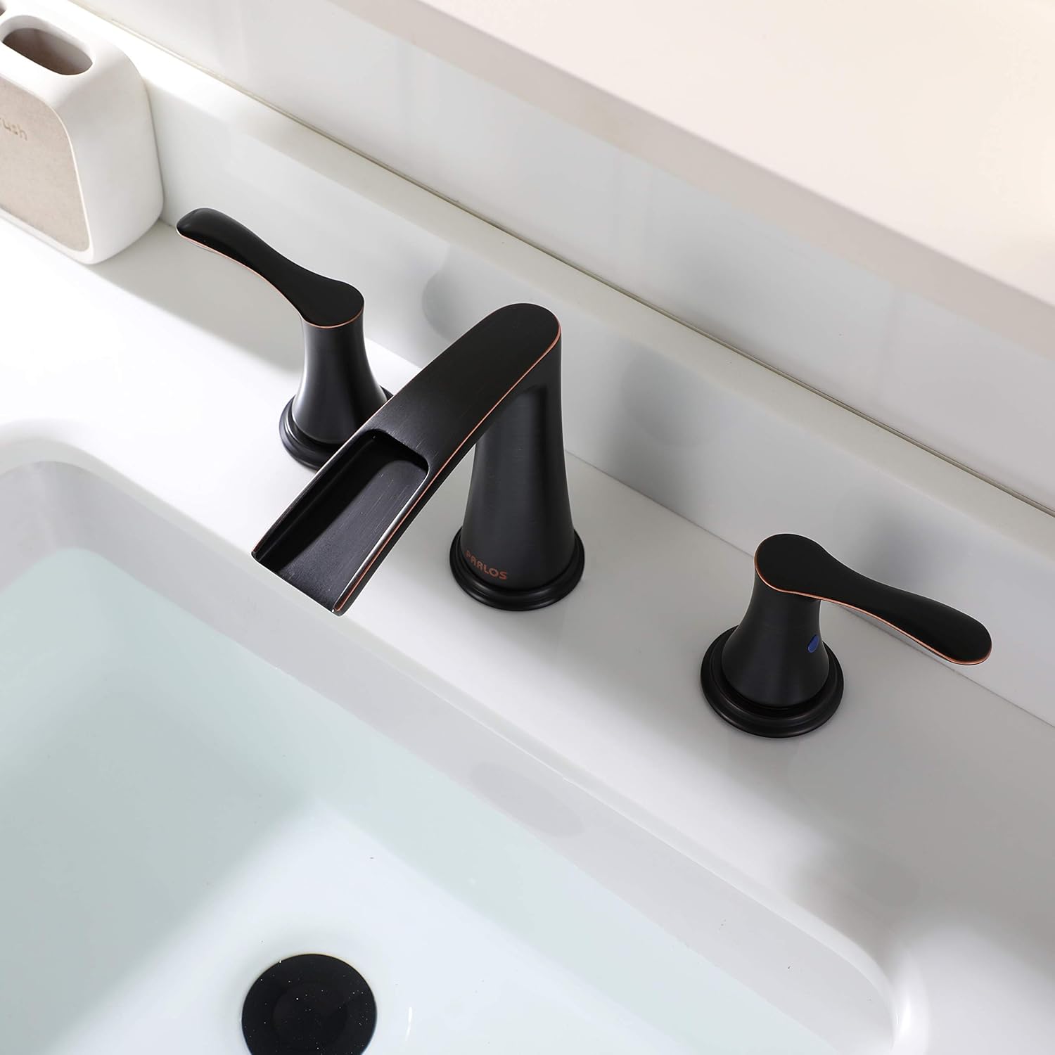 PARLOS Waterfall Widespread Bathroom Faucet Double Handles with Metal Pop Up Drain & cUPC Faucet Supply Lines, Oil Rubbed Bronze, Demeter 1431803