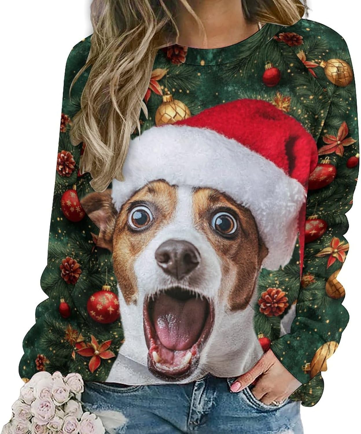 MARSVOVO Ugly Christmas Sweatshirt Women Funny 3D Cat Dog Animal Graphic Merry Christmas Cute Pullover Tops For Women