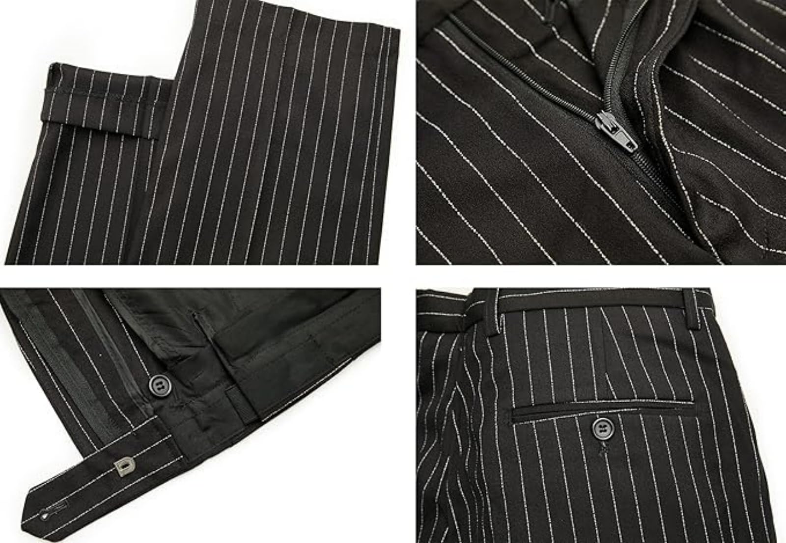 TSxuelian Męski prążkowany 3-częściowy garnitur slim fit elegancki jednorzędowy biznes wesele marynarka kamizelka i spodnie zestaw