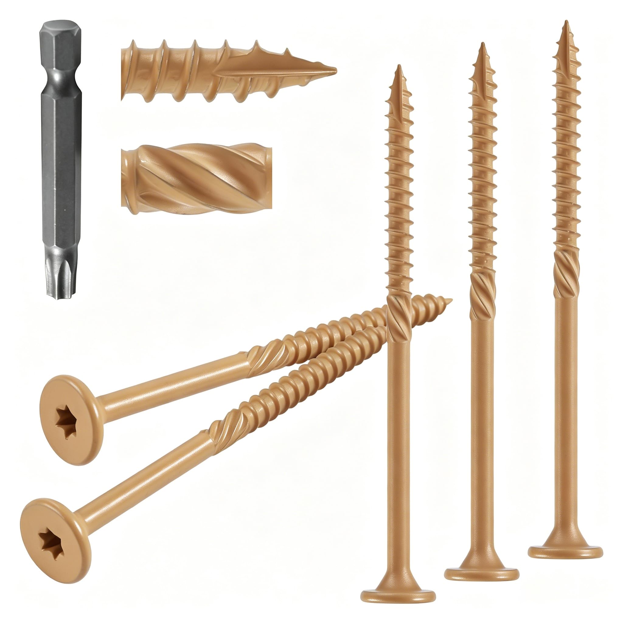 Tornillos de retraso #14 x 5 (200 piezas), tornillo de madera estructural, tornillos de retraso con revestimiento exterior resistente para madera, tornillos de cubierta con broca de estrella