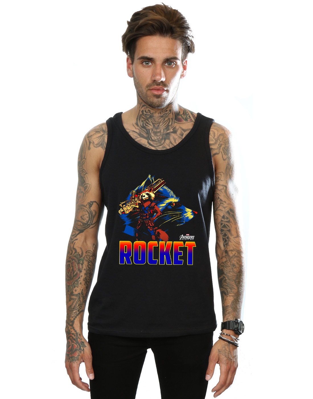 Absolute Cult Men's Black Marvel Avengers Infinity War Rocket Character Vest XX-Large