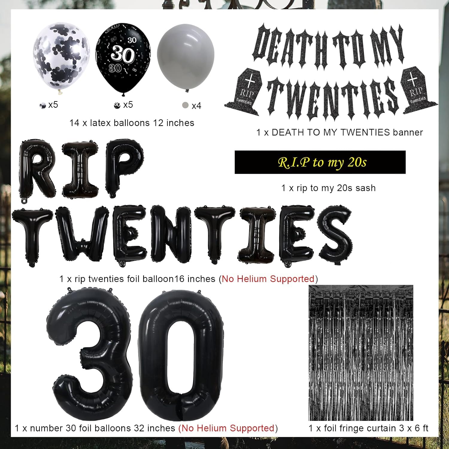 Déco Anniversaire 30 Ans - 30 Ballons Noir Et Or, Avec Message, Pour Fête Homme/femme