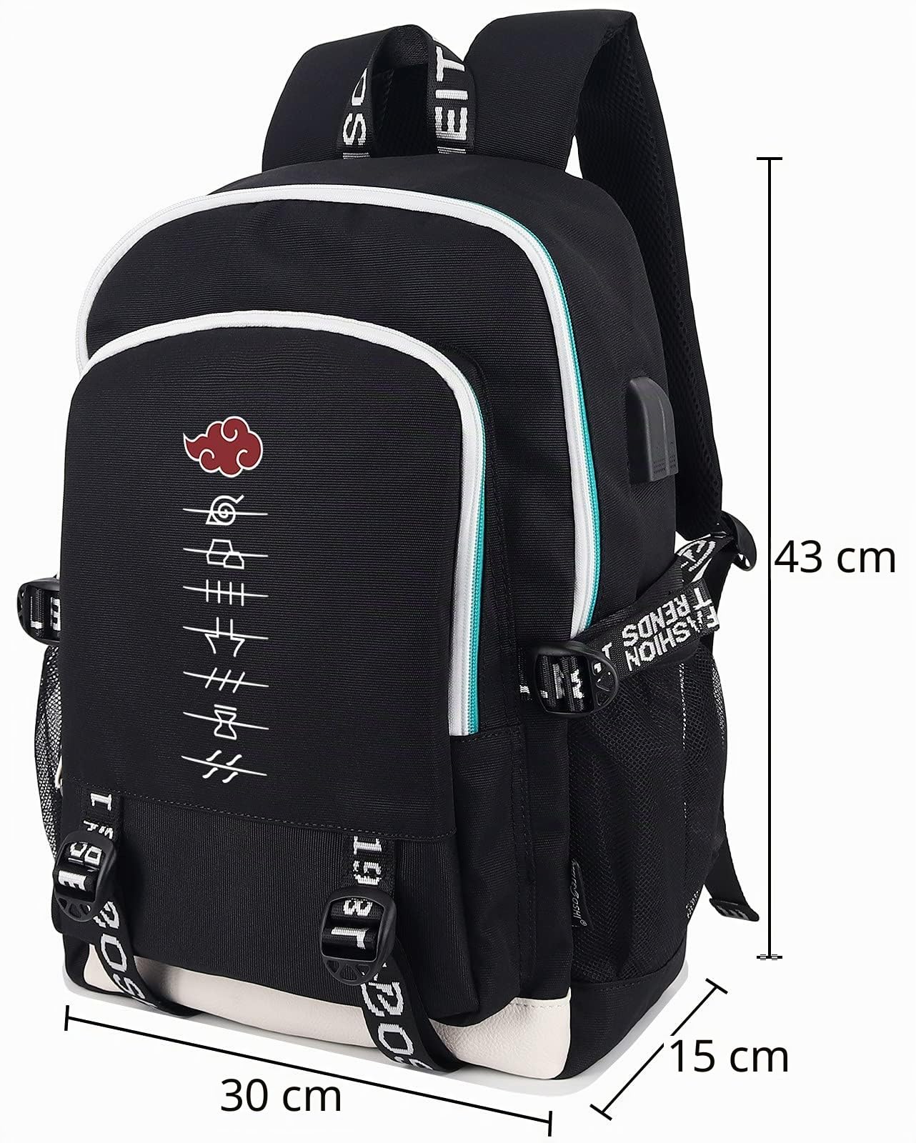 Roffatide Anime Sac à dos pour les fans de Naruto Symboles anti-village Akatsuki Sac à dos pour ordinateur portable avec port de charge USB et port casque