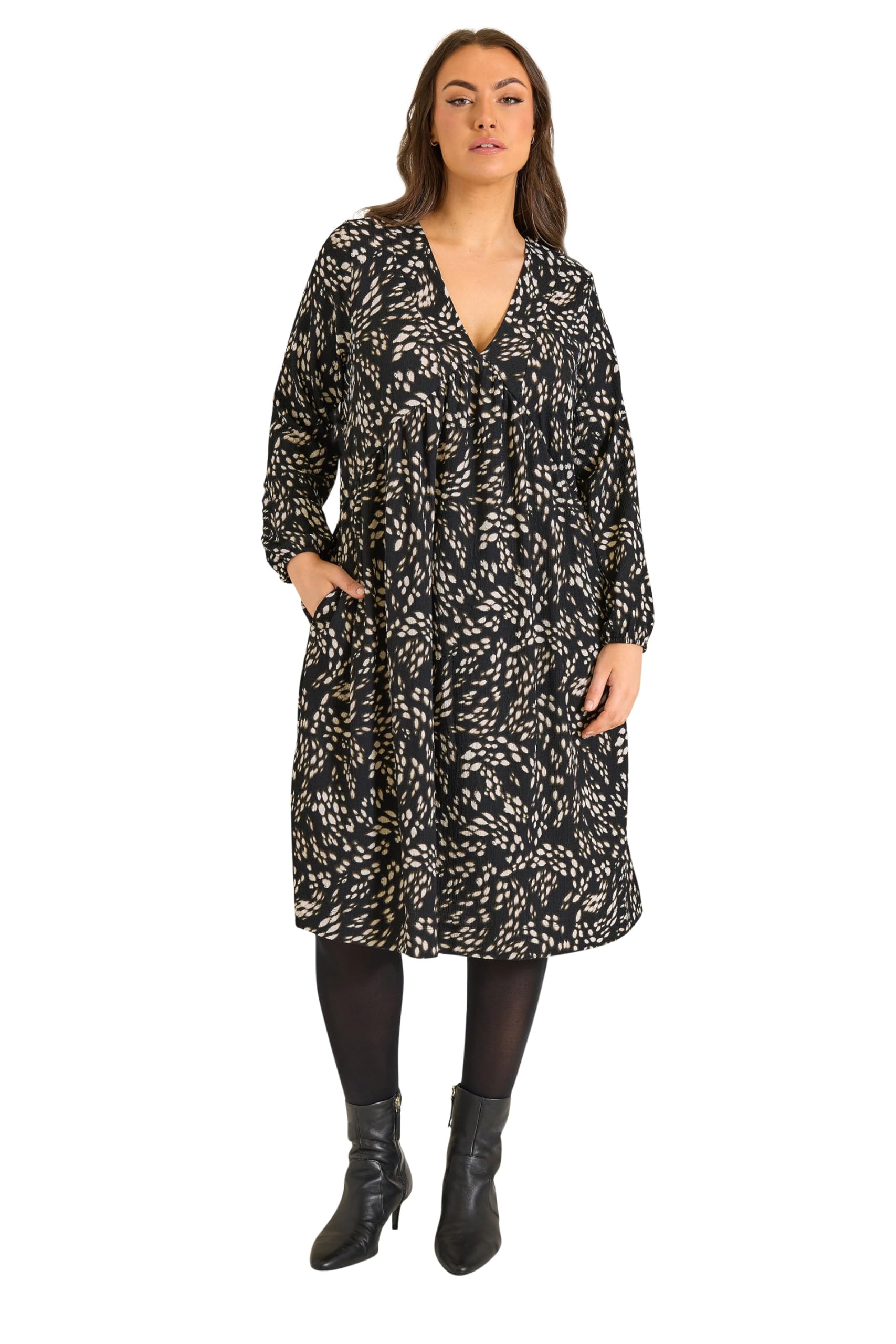 Evans Women's Black Plus Abstract Print Balloon Sleeve Dress Size 18