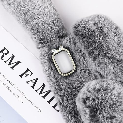 Miniatura 2 de Funda de felpa de piel esponjosa para Moto G Stylus, lindo conejito peludo, funda protectora mullida de animales 3D, pelo de conejo sintético,