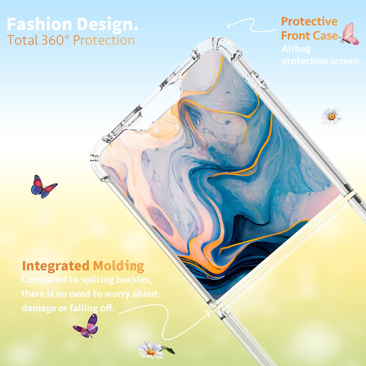 for Samsung Galaxy Z Flip 7 Case 5G Flowers Slim Anti-Drop Shockproof Protective Soft Shockproof Clear Phone Protective Covers 6.8 Inch for Women Men (Sunshine Beach with Holder)