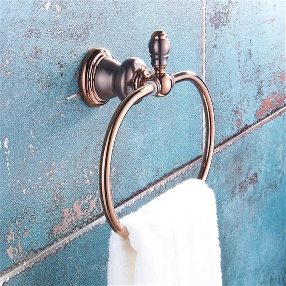 LSLYTQ Fashion Copper Brown Bronze Rose Gold Bathroom Towel Ring, European Antique Towel Holder Hanger