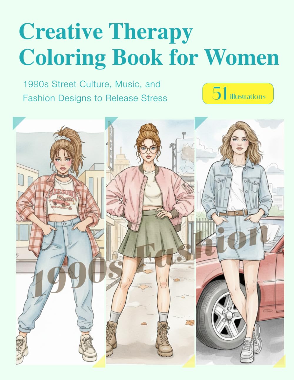 Creative Therapy Coloring Book for Women: 1990s Street Culture, Music, and Fashion Designs to Release Stress