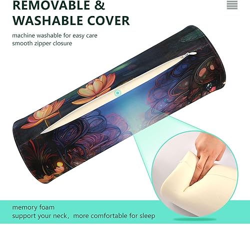 Miniatura 3 de Lotus - Almohada de cuello cervical largo para cuello redondo para almohada redonda con cremallera, almohada cilíndrica de espuma viscoelástica