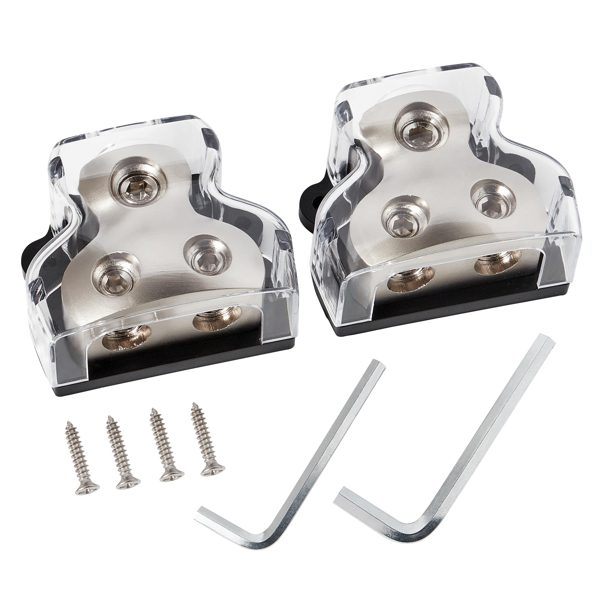 NuIth 2PCS 2-Way Power Distribution Block, 0/2/4 Gauge Input in 4/8 Gauge Out Auto Stereo Ground Distribution Blocks 2 Way for Car Audio Amplifier Splitter