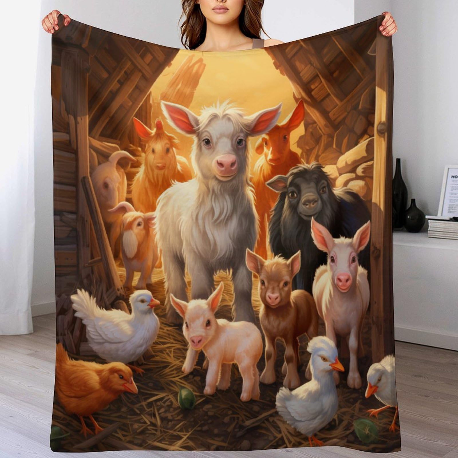 PAZZK Farm Animal Throw Blanket, Super Soft Warm Throw Blanket for Couch, Sofa, Chair, Bed - Extra Cozy, Machine Washable, Comfortable Home Decor,（130×180cm）