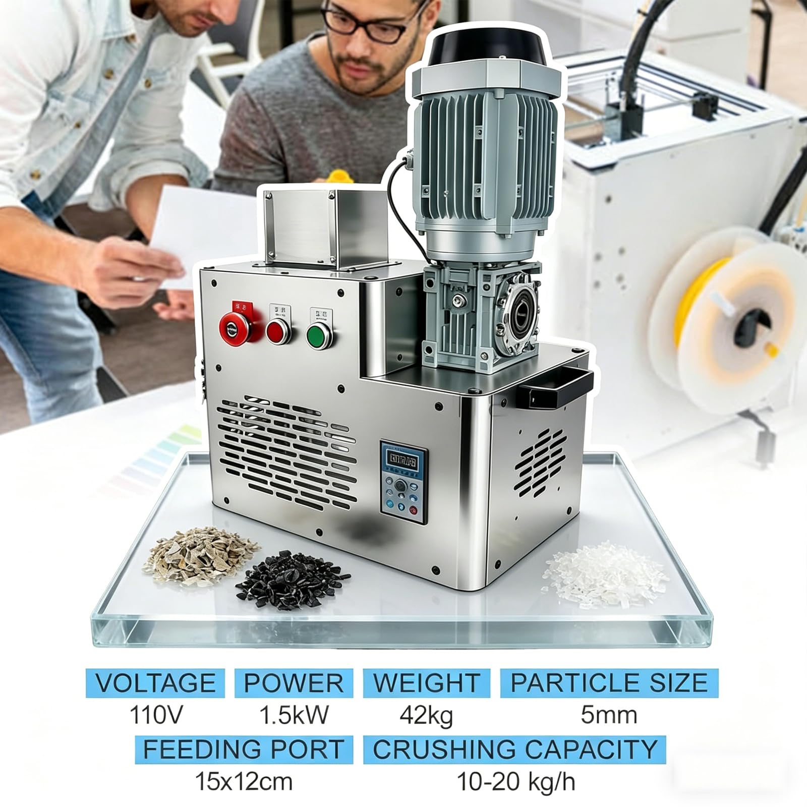 TYH Trituratore Elettrico per Plastica, Trituratore per Plastica da 1,5 KW per Riciclaggio, Trituratore per Plastica per Stampanti 3D, capacità 10-20 kg/h