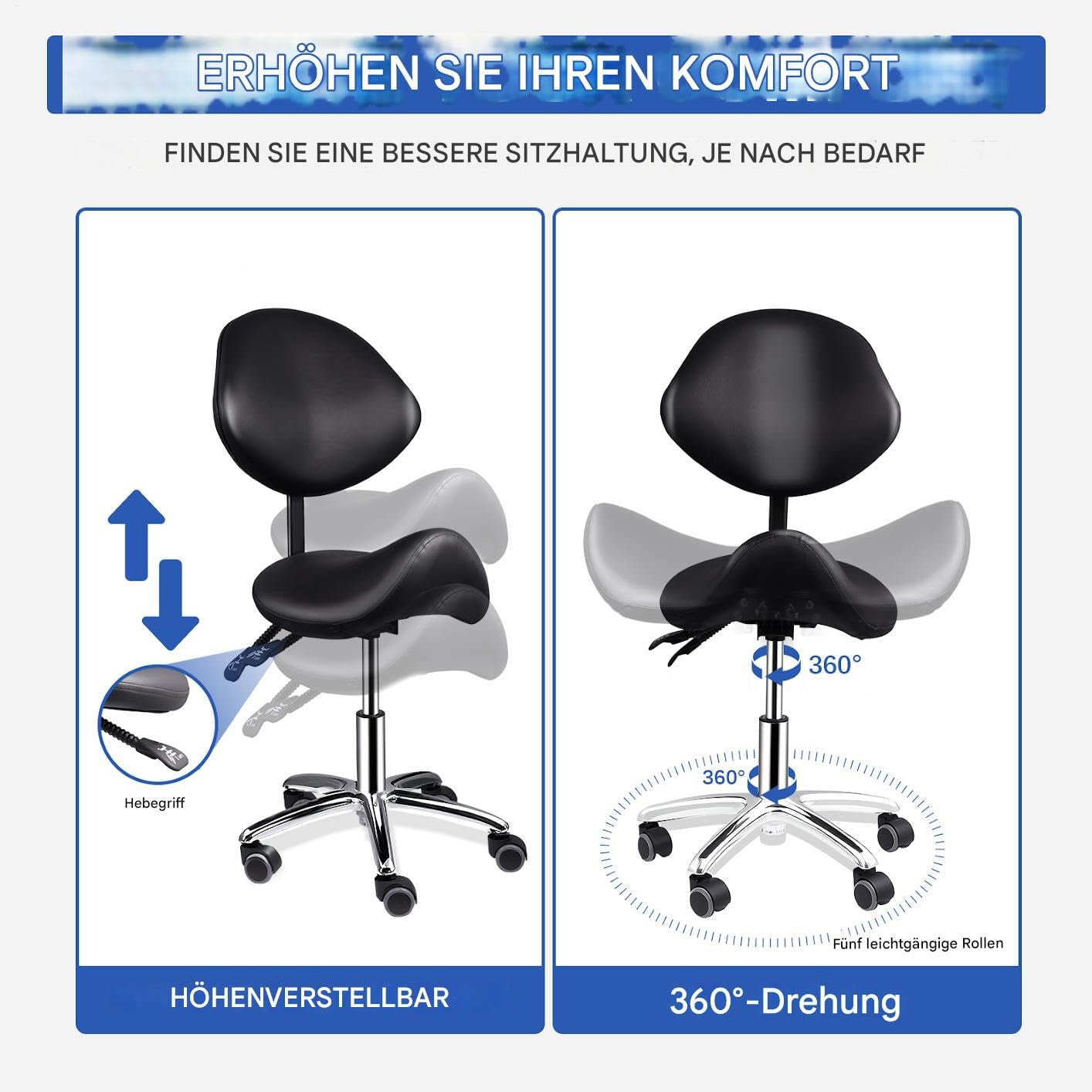 Taburete móvil con respaldo y ruedas | Taburete de salón ajustable con ruedas y respaldo | Asiento robusto para cosmetólogos - Para el hogar, dentista, oficina, cocina