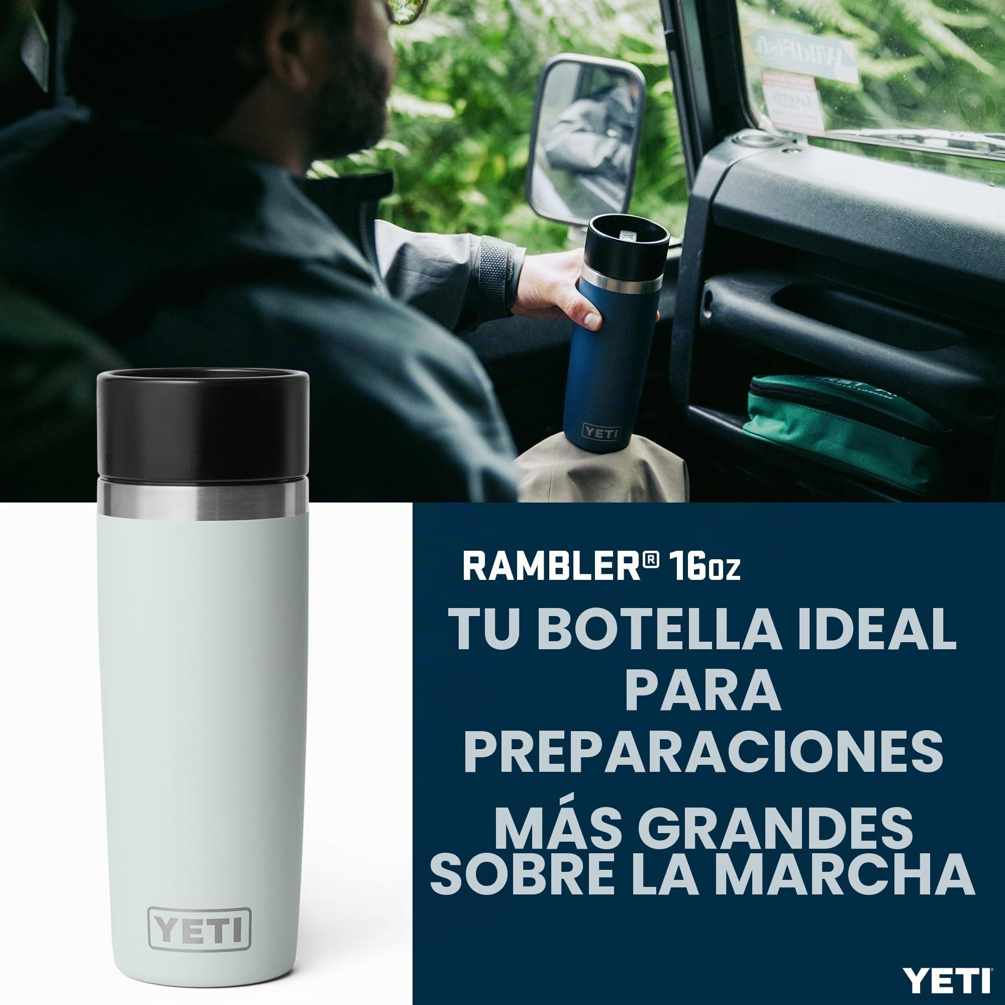 YETI Rambler 16 oz (473 ml) Coffee Travel Bottle with 100% Leakproof Hotshot Commuter Cap, Vacuum Insulated Stainless Steel Tea & Coffee Cup Travel Mug, Ridgeline