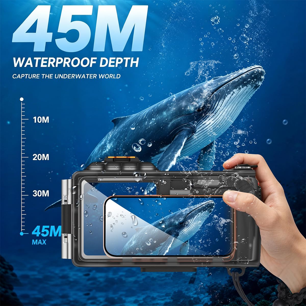 AICase Funda para teléfono móvil profesional de buceo, 45 m, resistente al agua para teléfonos móviles | Para buceo, natación y esnórquel, cámara de fotos y vídeo, compatible con iPhone, Samsung, Xiaomi y Google Pixel