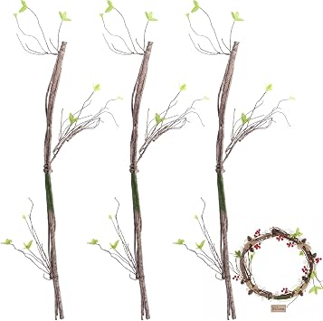 3 PCS Artificial Bendable Tree Branches, Realistic Faux Dried Branch with Moss, Flexible Vine-Style Twigs with Leaves, Craft Stems for Home Decor, Floral Arrangements, Wreaths, Seasonal Displays